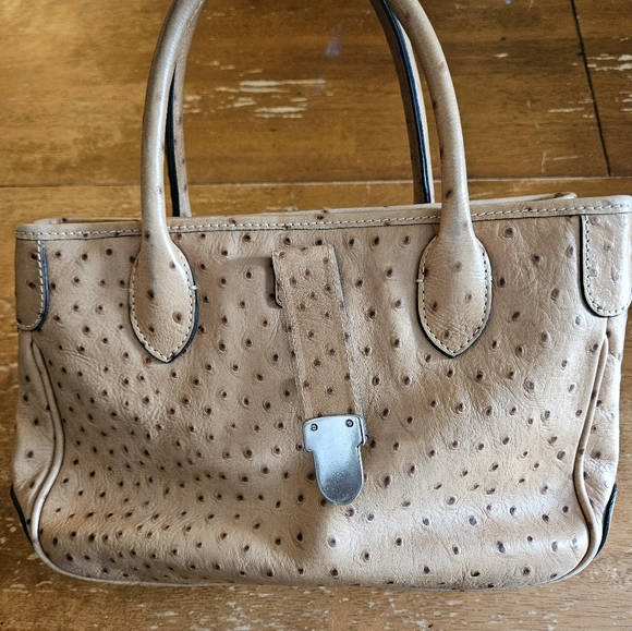Dooney & Bourke Vintage Embossed Ostrich Leather Double Handle Handbag Cognac - Picture 3 of 15